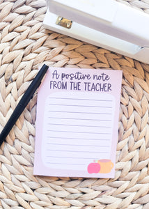 A Positive Note from the Teacher Note Pad (Bilingual Options)